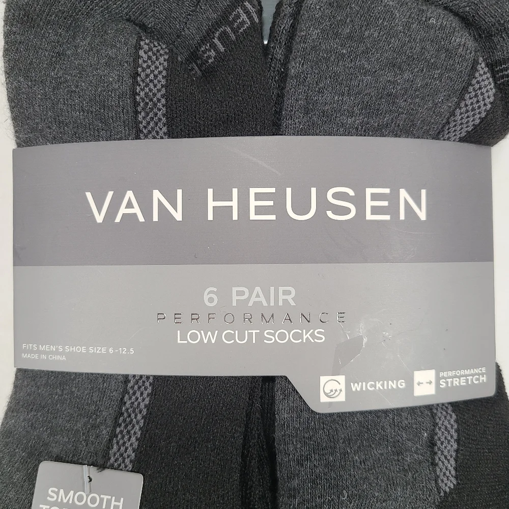 Van Heusen Black Gray Performance Low Cut Socks 6 Pair Men Size 6-12.5